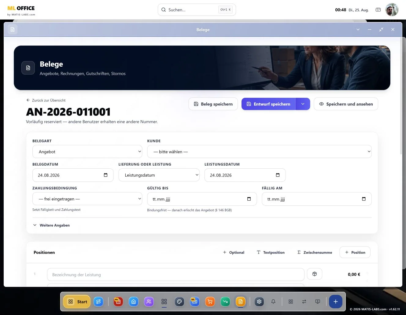 Aktuelle MLOffice Angebotsanlage ohne Kundendaten