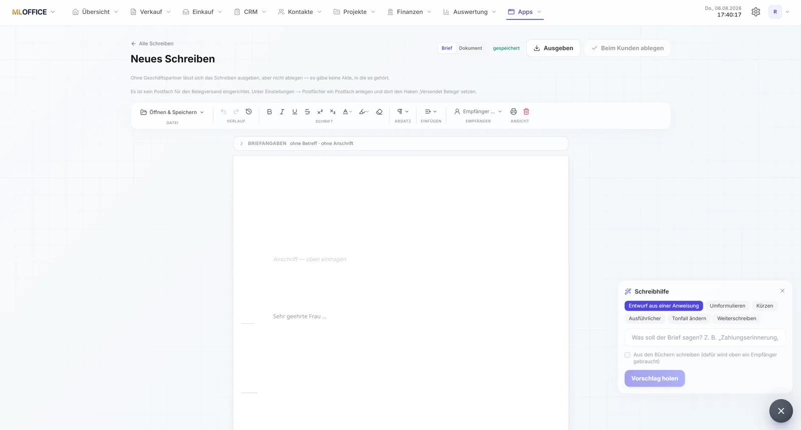 MLWriter Editor für Geschäftsschreiben