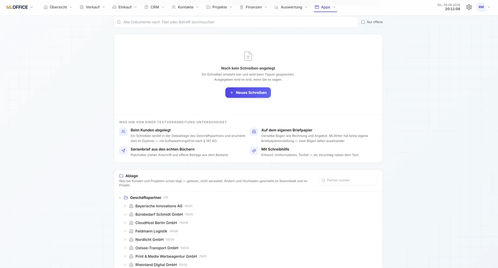 MLOffice Dokumentenablage mit Geschäftspartnern